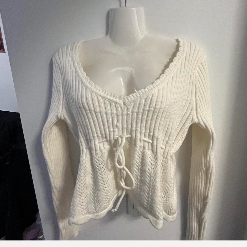 Women's Cream Sweater with Tie Detail
